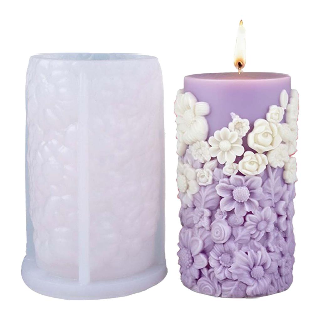 Wiederverwendbare Silicagel-Säulenkerzenform mit floraler Verzierung für Enthusiasten und handwerkliche Hobbys