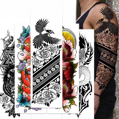 Full Arm Tattoo Sticker Full Arm, Big Picture Lion Tiger Wolf Animal Big Flower Arm Tattoo Sticker