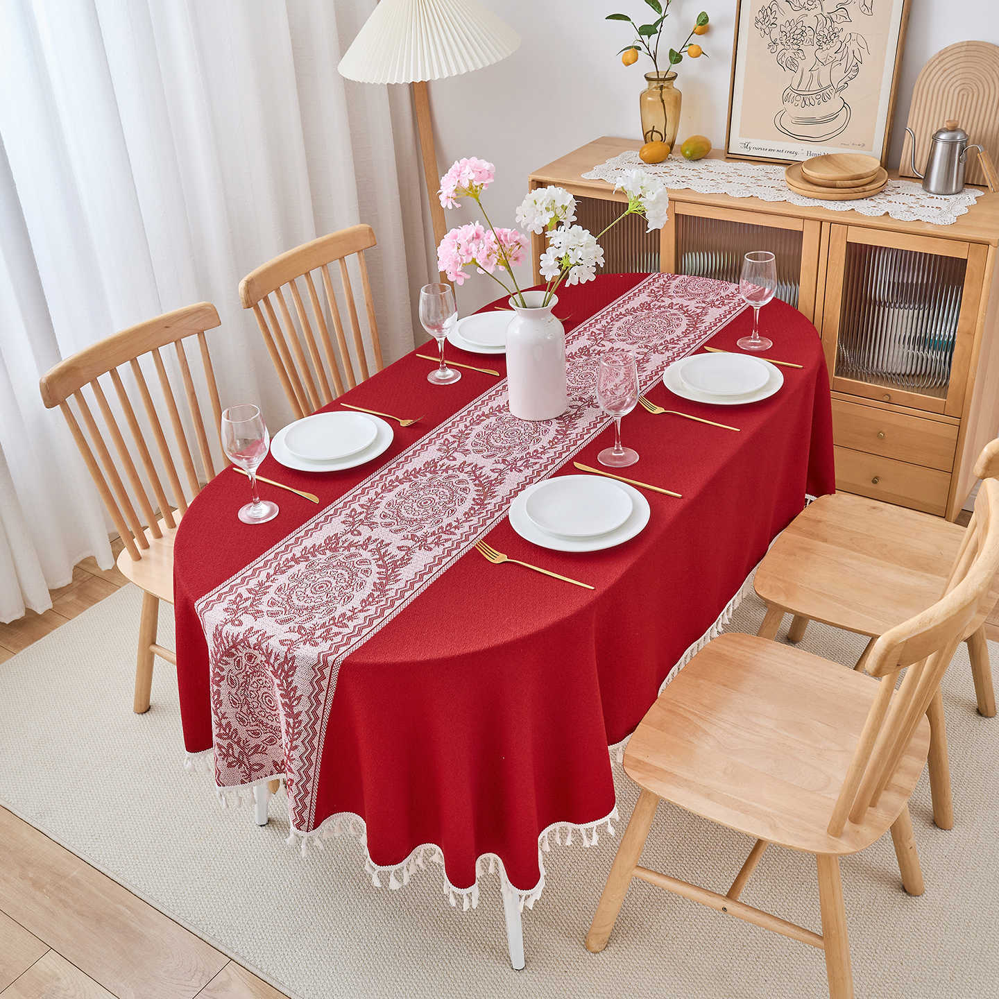 Oval Waterproof Oil Resistant Cotton Linen Look Jacquard Tablecloth High End Tea Table Cover 140*180cm