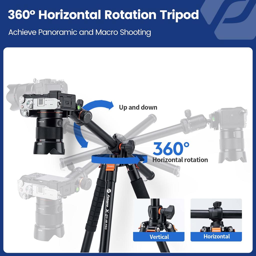 Fotopro 160CM Overview Tripod Camera Tripod Horizontal 360 Tripod Portable Monopod with Ball Head 10KG Load Capacity Quick Release Plate for Travel