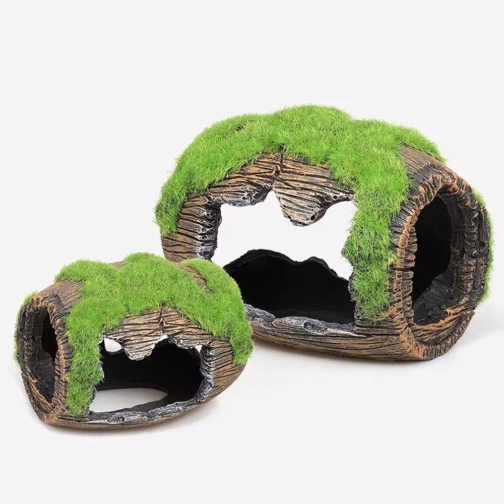 Creative Artificial Antique Barrels Resin Moss Broken Bucket Reptile Hiding Cave  Desktop