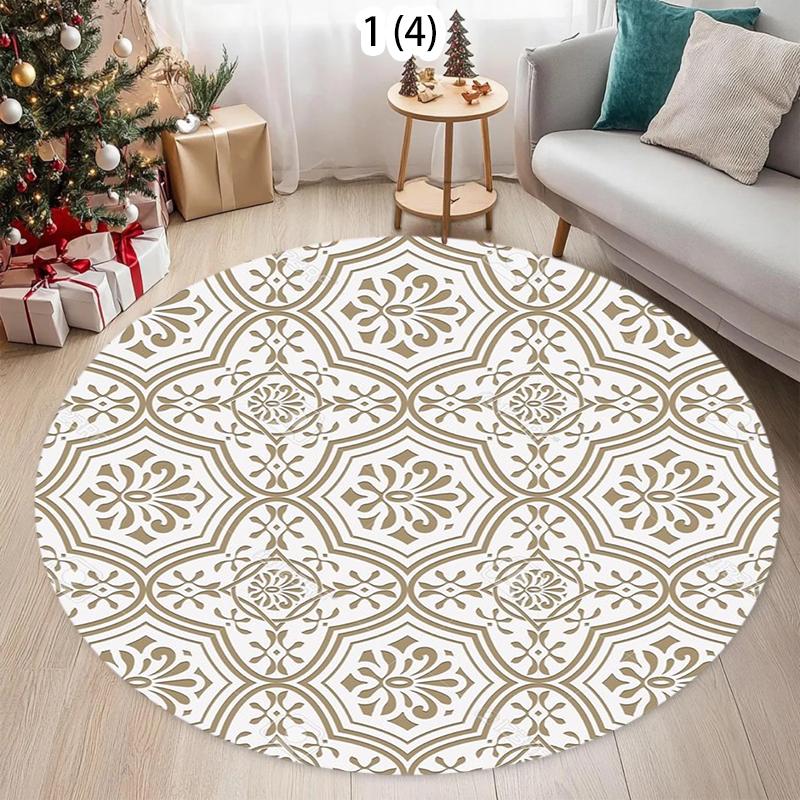 Modern Cream Round Rug with Abstract Black Lines Pattern Minimalist Carpet for Living Room Bedroom Home Decor Non-Slip Floor Mat