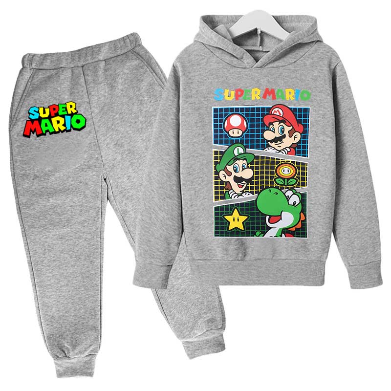 2026 Autumn Hot Game Mario Cartoon Printed Children Clothes Boy Autumn Hoodie Set Fashion Pullover Tops Pant Suit