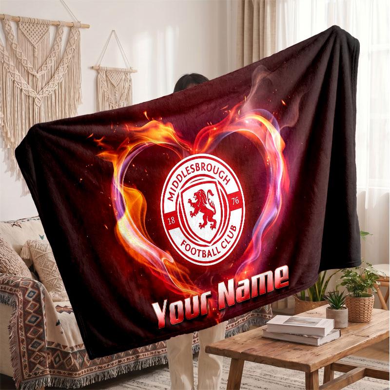 Middlesbrough FC Personalisierte Fleecedecke Mit Fußballlogo, Individueller Name Text Weiche Warme Heimdecke