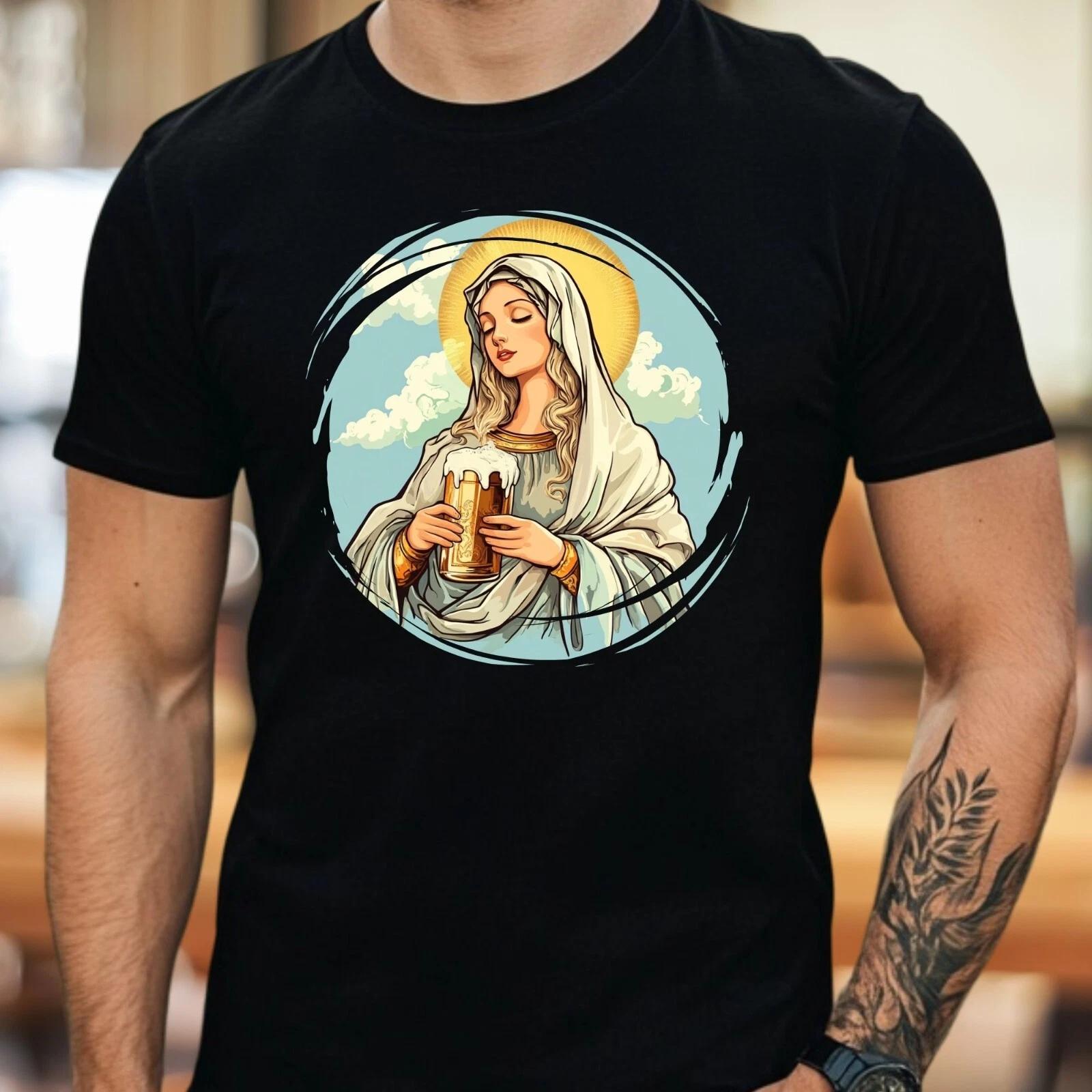 T-Shirt Herren Jungfrau Maria mit Bier Motiv Baumwolle Größe S bis 5XL XS