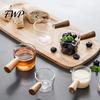 Anti-scalding Coffee Cup Milk Pitcher with Wooden Handle Mini Glass Creamer Food Grade for Espresso Small Sauce Dipping Bowl Measuring Scale Condiment