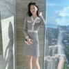 Westernized Thousand Bird Checker V-Neck Knitted Sweater Dress for Women High Waist Hair Dress Sweater Dress Female Tops