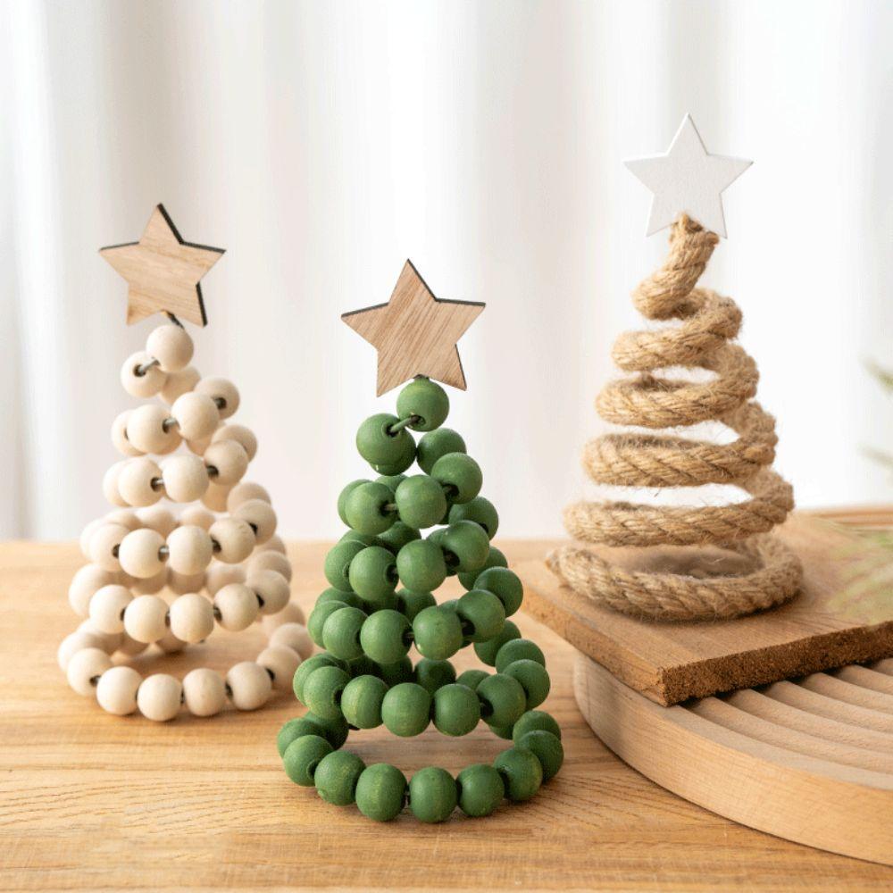 Wooden Christmas Tree Ornaments Vintage Style 5 Colors Wooden Beads Decoration Artificial Christmas Tree Beaded Christmas Tree