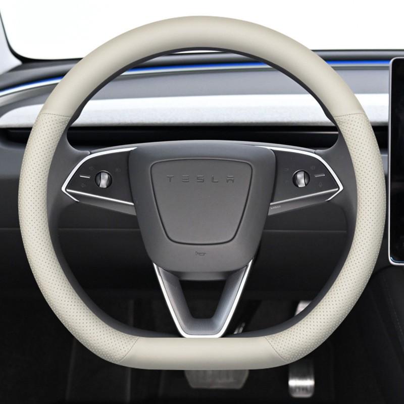 Housse de volant en cuir véritable pour Tesla Model 3 Y Diamètre 38 cm Style Sport Universelle