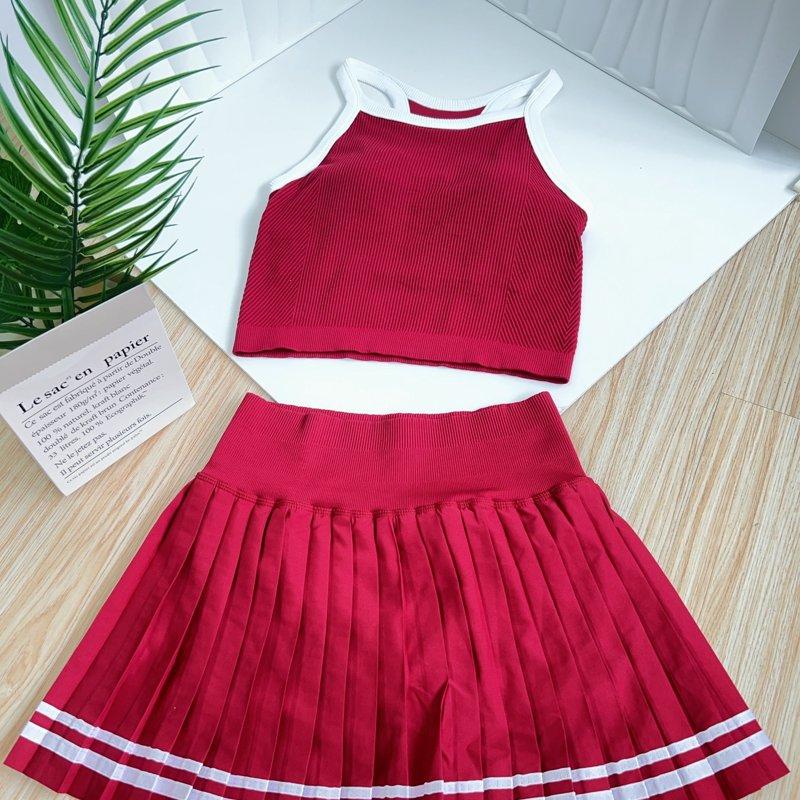 Yoga Clothes, Tennis Skirt, Sports Quick-Dry Skirt, Lined Fitness Skirt, Pickleball Skirt, One-Piece Cup Vest Set