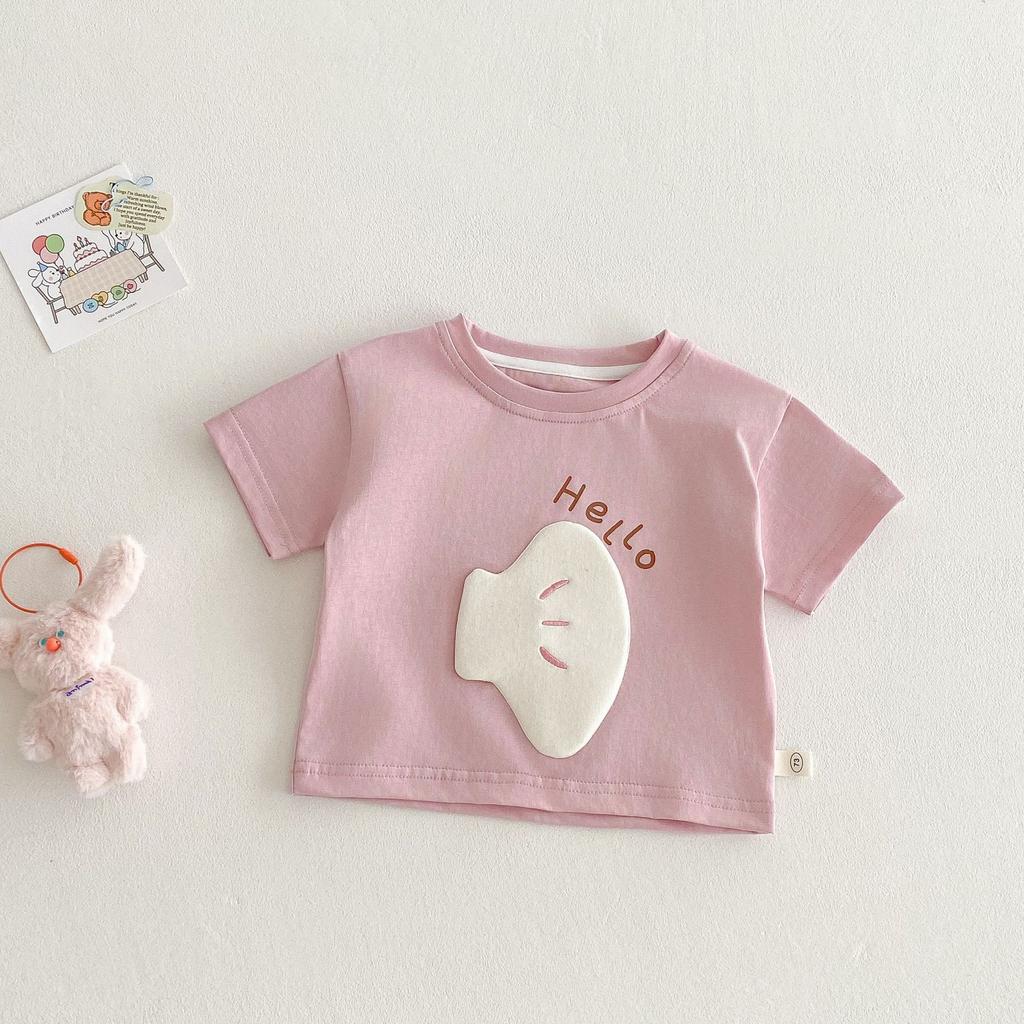 Kids Cartoon Patch T Shirt 3D Elephant Print Summer Short Sleeve Top Boys Girls Lightweight Base Shirt
