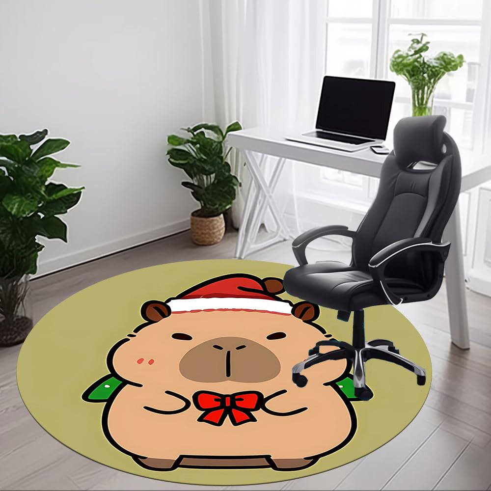 1pc Capybara Christmas Chair Carpet for Office, Soft Flannel Throw Mat, Perfect for Office, Holiday Party Decoration Choice Yy260209038