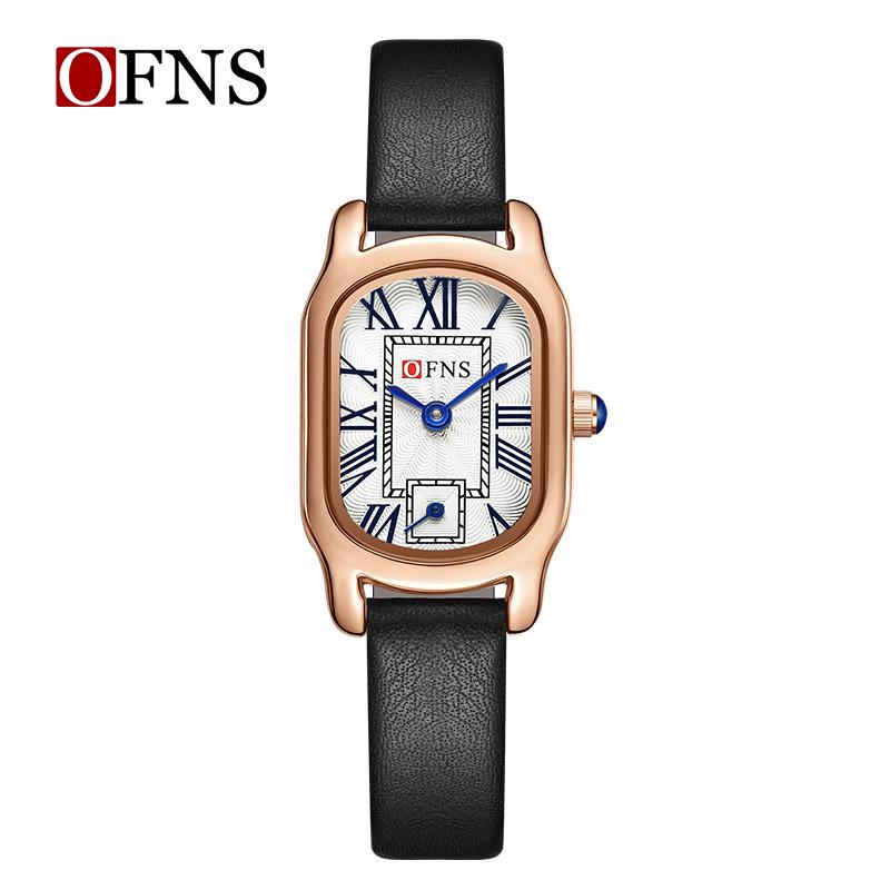 OFNS Women's Casual 30m Waterproof Quartz Watch with Roman Numerals and Two-Hand Design.