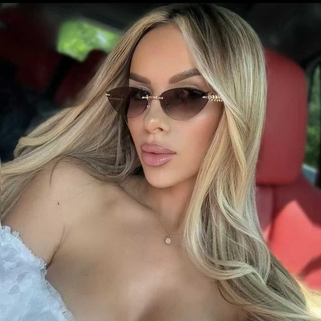 Fashion Stylish Sunglasses Women Cat Eye Shape Rimless Uv Protection Women'S Sun Glasses High Quality Men Sunglass