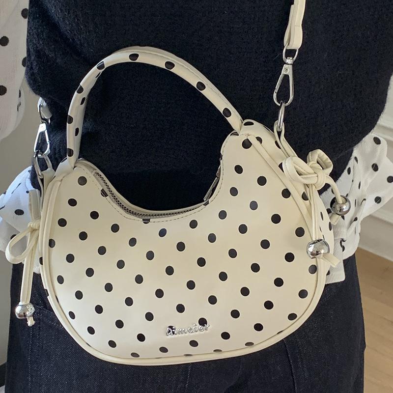 Autumn New Retro Polka Dot Bow Hand Bag High Value Fashion Messenger Handbag Women