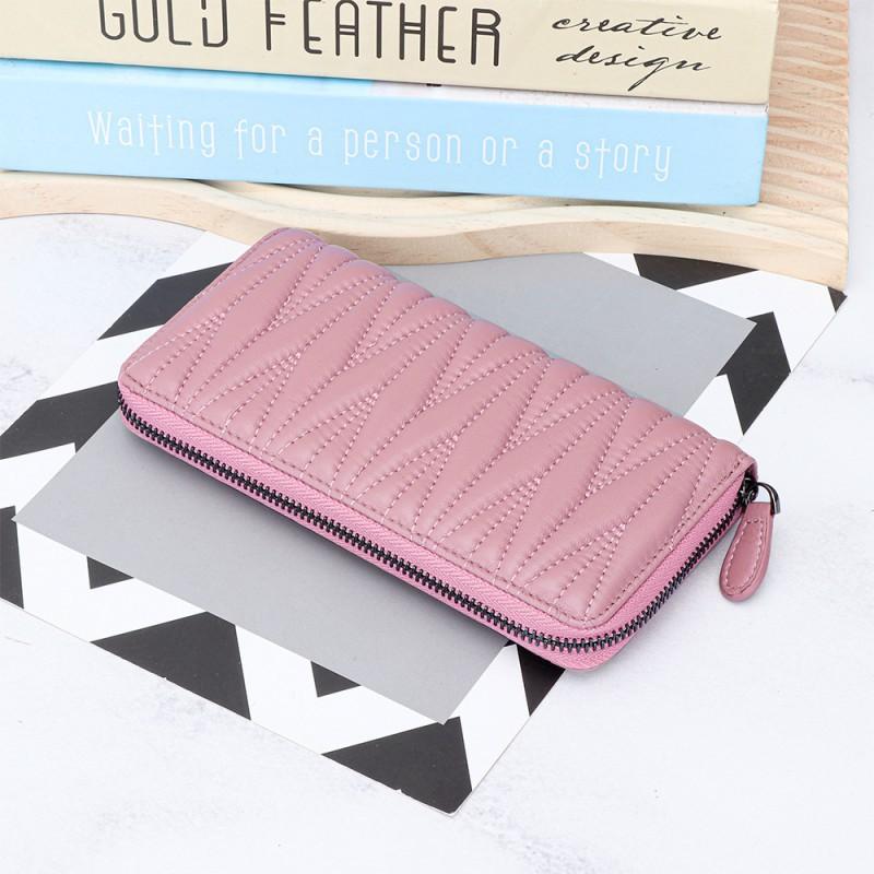 Sheepskin Embroidered Wrinkled Long Wallet Women Large Capacity Multi-slot Hand-held Zipper Bag