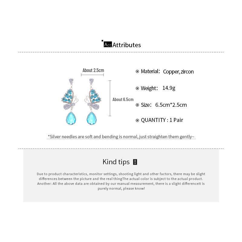 Orecchini Pendenti a Forma di Farfalla con Zirconi Stile Coreano Ago d'Argento: Orecchini Eleganti e di Alta Gamma per Donna.