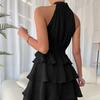 QICED Spring Summer Women's Patchwork Sleeveless Ruffled Dress
