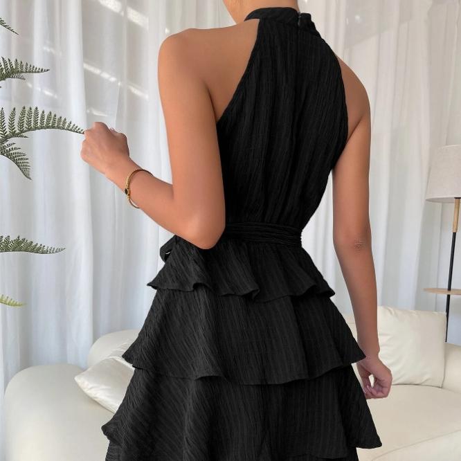 QICED Spring Summer Women's Patchwork Sleeveless Ruffled Dress