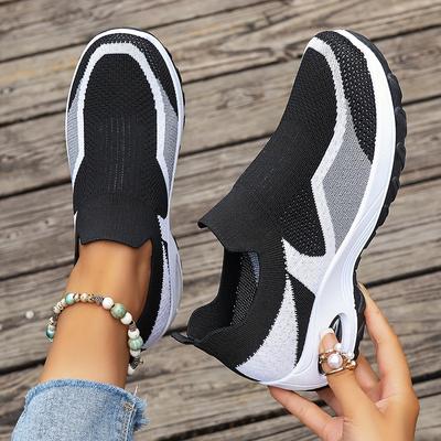 Women's Colorblock Air Cushion Platform Fashion Sneakers Flying Woven Lightweight Breathable Casual Shoes Non Slip Comfortable Running Shoes