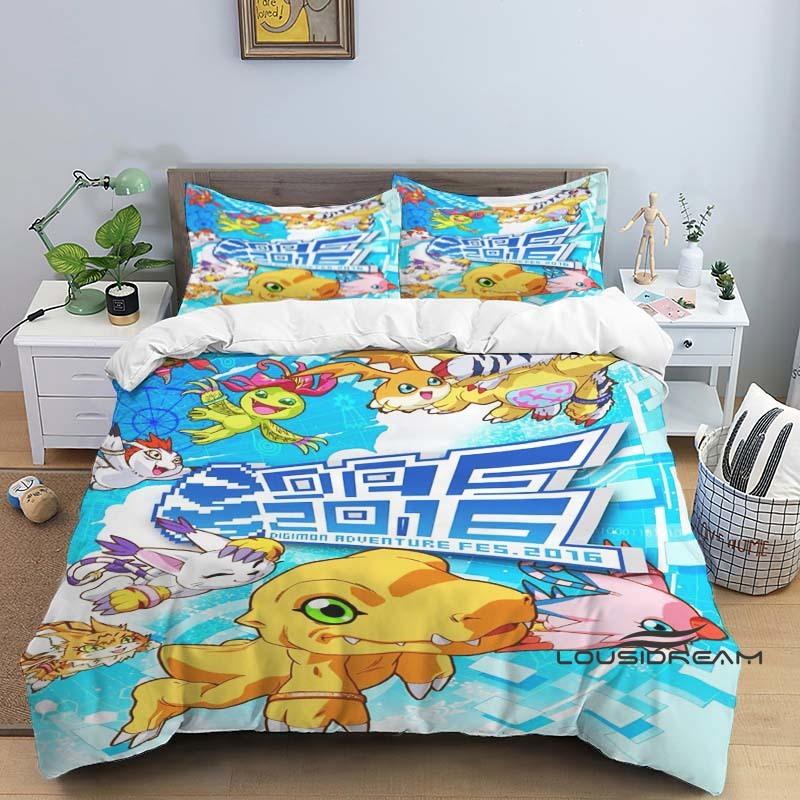 Digimon Cartoon 3D-Printed Bedding Set—Includes Duvet Cover and Pillowcases—Available for Single, Double, King, and Queen-Sized