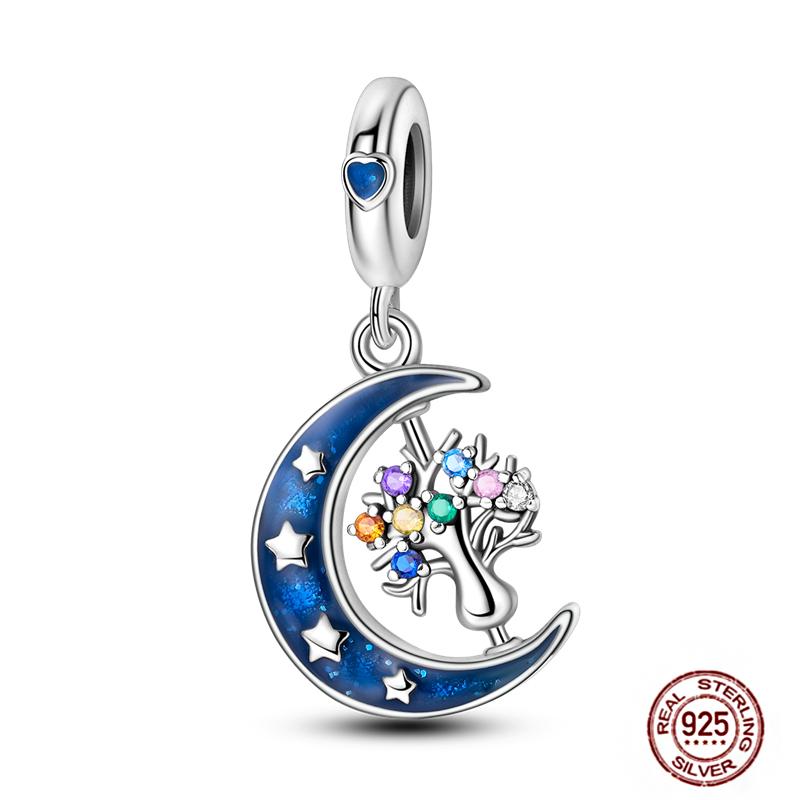 Round Clip Charms Plata Shining Moon Star Char Copper Spacer Clasp Fit Original Bracelet Glow Safety Chain Beads Diy Jewelry