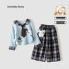 Ke's 2025 Vintage Plaid Autumn Set for Baby Girls - Sweet and Lovely Two-Piece Outfit