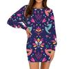 Ladies fashion casual round neck long sleeve Carnival print dress