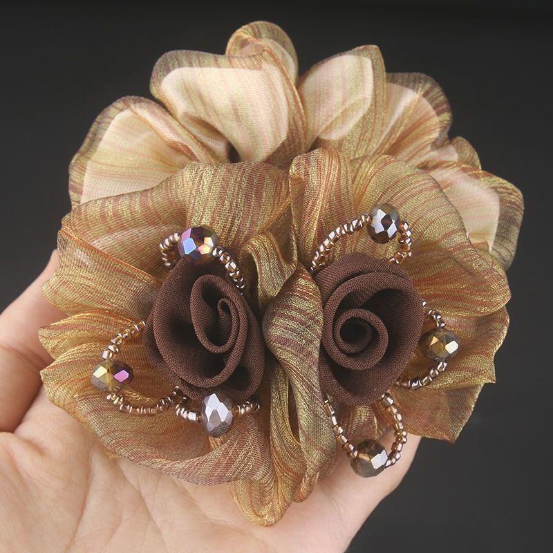 1PC Korean Flower Headband, Large Intestine Headband, Mesh Yarn, Middle-aged Woman, Flower Hair, Rubber Headband.
