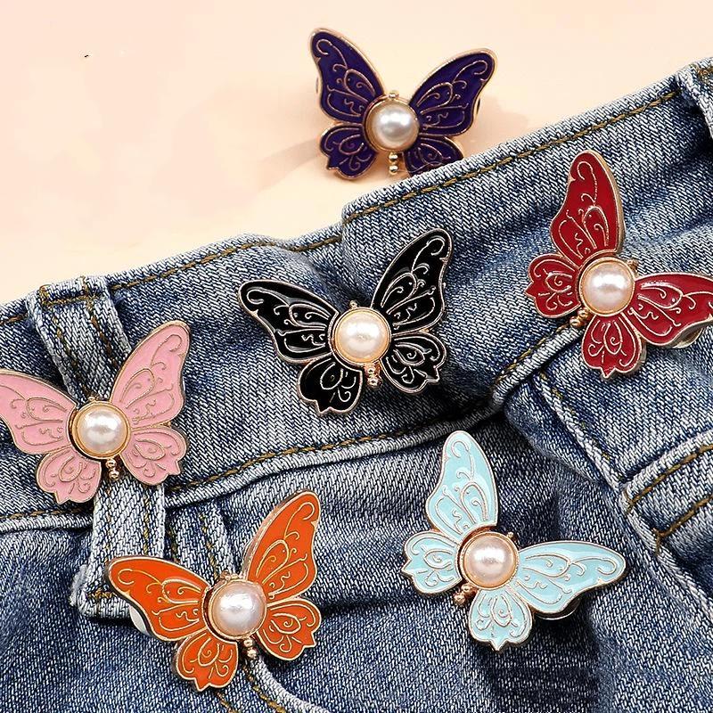 Butterfly Jeans Button Adjustable Clips Waist Tightener Buckle Adjuster For Pants Skirt Retractable Button Pin
