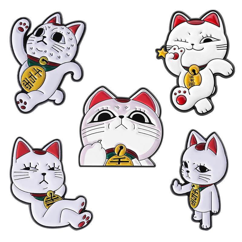 Lucky Cat Enamel Pins Turbo Granny Running Cat Rude Finger Brooches Lapel Badges Clothes Anime Jewelry Gift for Fans Friends