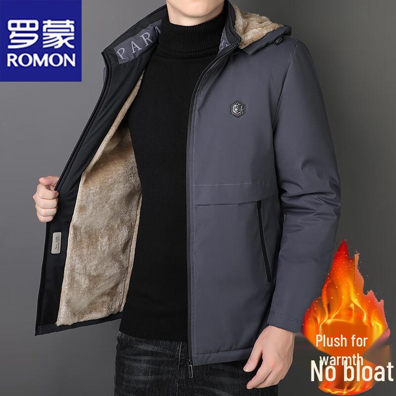 ROMON Men's Hooded Plus Velvet Warm Winter Coat