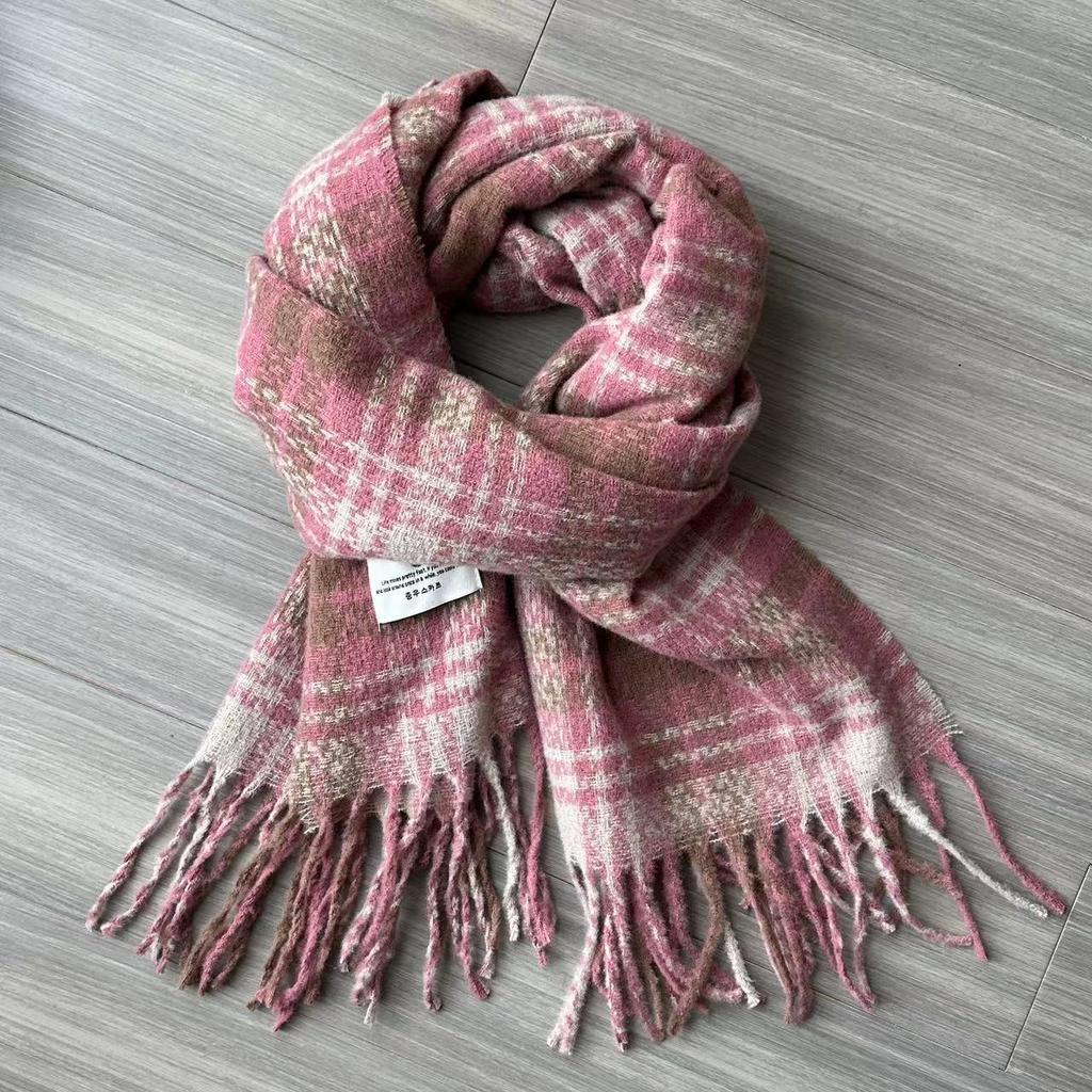 Retro Plaid Fleece-Like Cashmere Women's Scarf Winter High-End Warm Thickened Cold-Resistant Versatile Neck Warmer