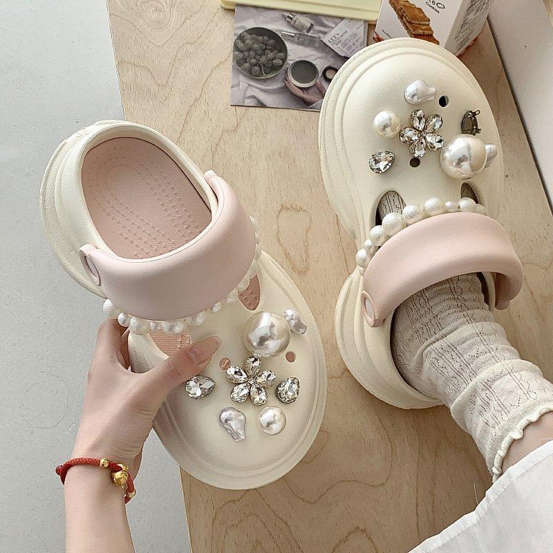 Fashion String Bead Glitter Slides Shoes Woman 2025 Cover Toe House Slippers Platform Jelly Flat Crystal Glitter Slides String Bead Cove