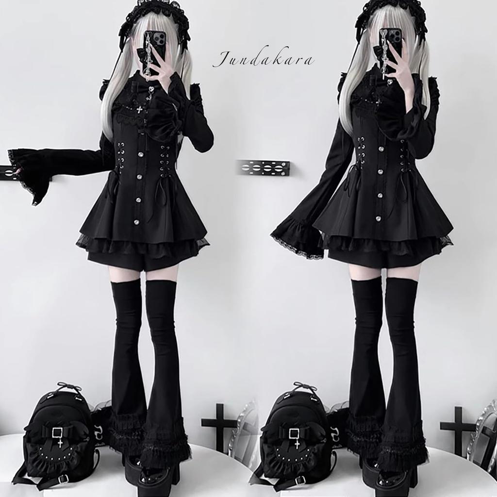 Jundakara Long Sleeve Dress with Cute and Perfect for a Sickly French or Idol Perfect for and Size M Women's Shorts, Lace, Cross, Ribbon, Ruffles,