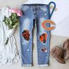 Stylish New Winter Printed Ripped Mid-Waist Women's Denim Jeans