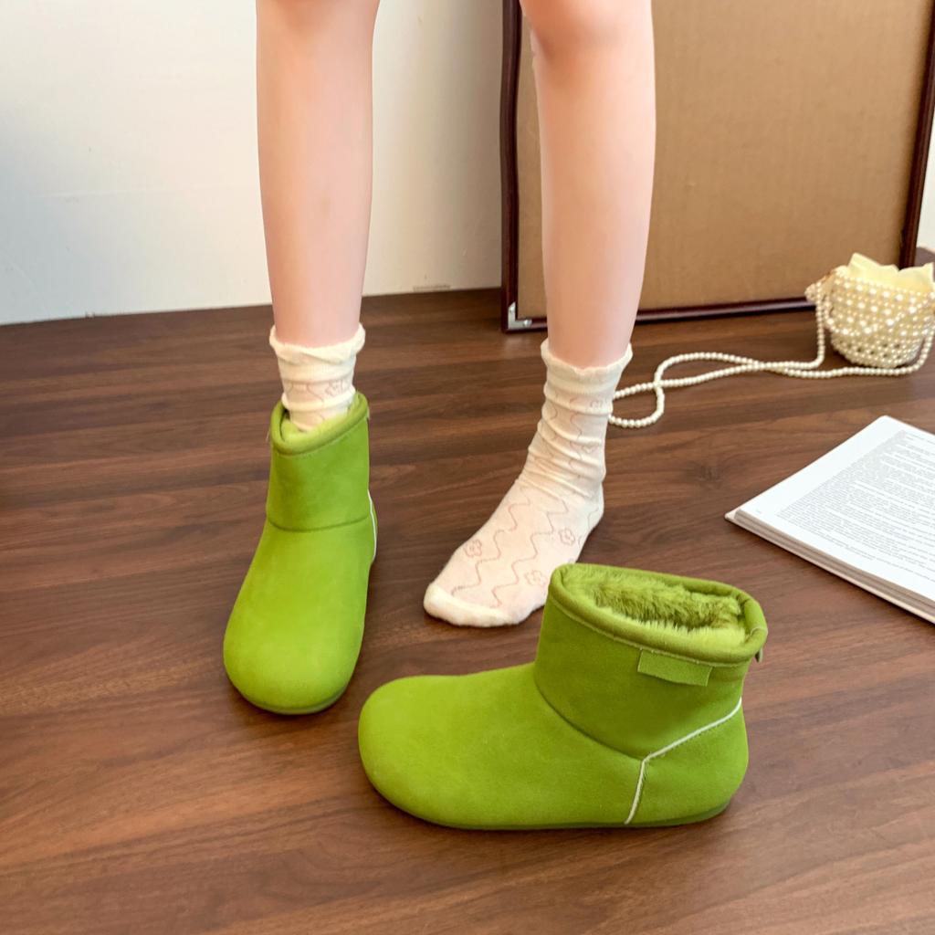 Senfgrün~ INS super gutaussehende Milch-Fufu Schneestiefel Damen Winter Samt verdickt warm kurze Stiefel flauschige nordöstliche Baumwollschuhe