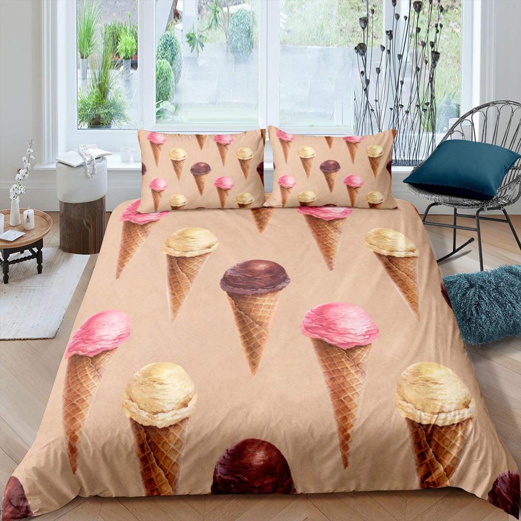 Ice Cream Duvet Cover Set Delicious Food Theme Polyester Quilt Cover King Queen Full Size For Kids Bedding Set With Pillowcase