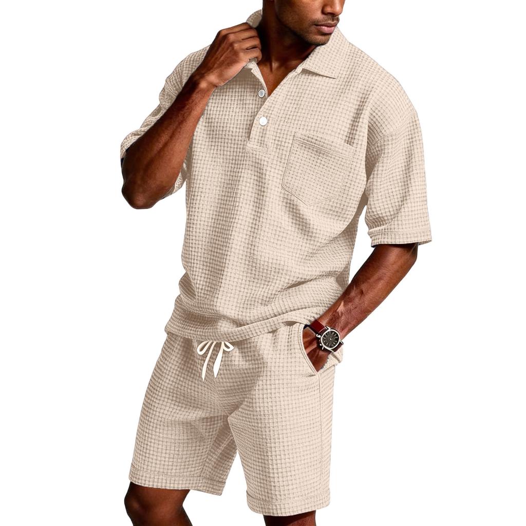 Men's Summer Hawaiian Button Shirt Shorts Set