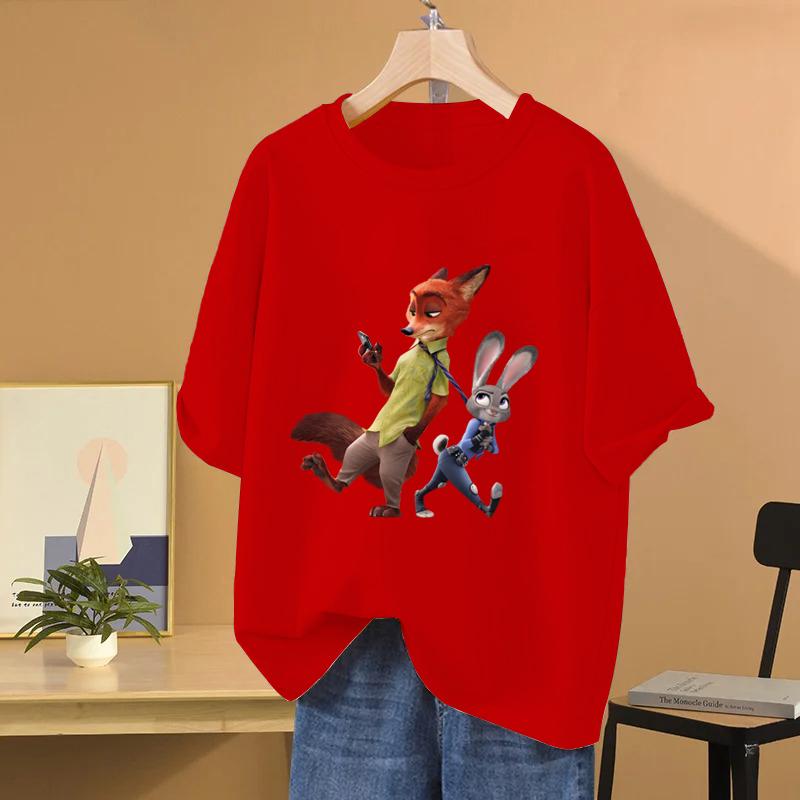 Zootopia Cartoon Anime Unisex Womens Tshirt Summer Short Sleeve Cotton Unisex Tee Shirts Tops 2025 New Fashion Couple Clothes Tops