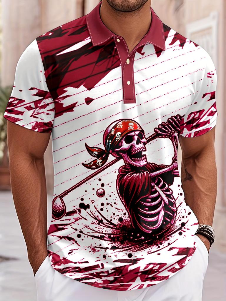 Golf Skull Pattern Man Polo Shirts Colorful Cool 3D Printed Tees Summer Casual Street Short Sleeve Loose T-Shirt Lapel Tops Tees