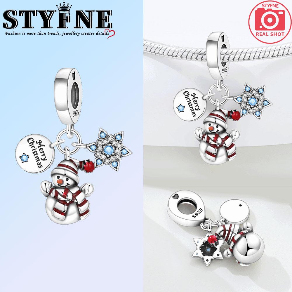 Copper Snowflake Christmas Elk Snowflake Snowman Charms Beads Brand Bracelet Exquisite Diy Jewelry Making Women'S Gift