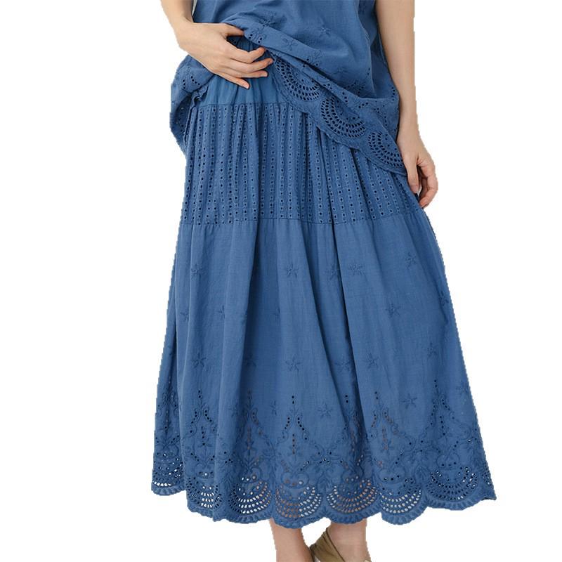 Spring Sweet Mori Girl Embroidered Lace A-Line Skirt