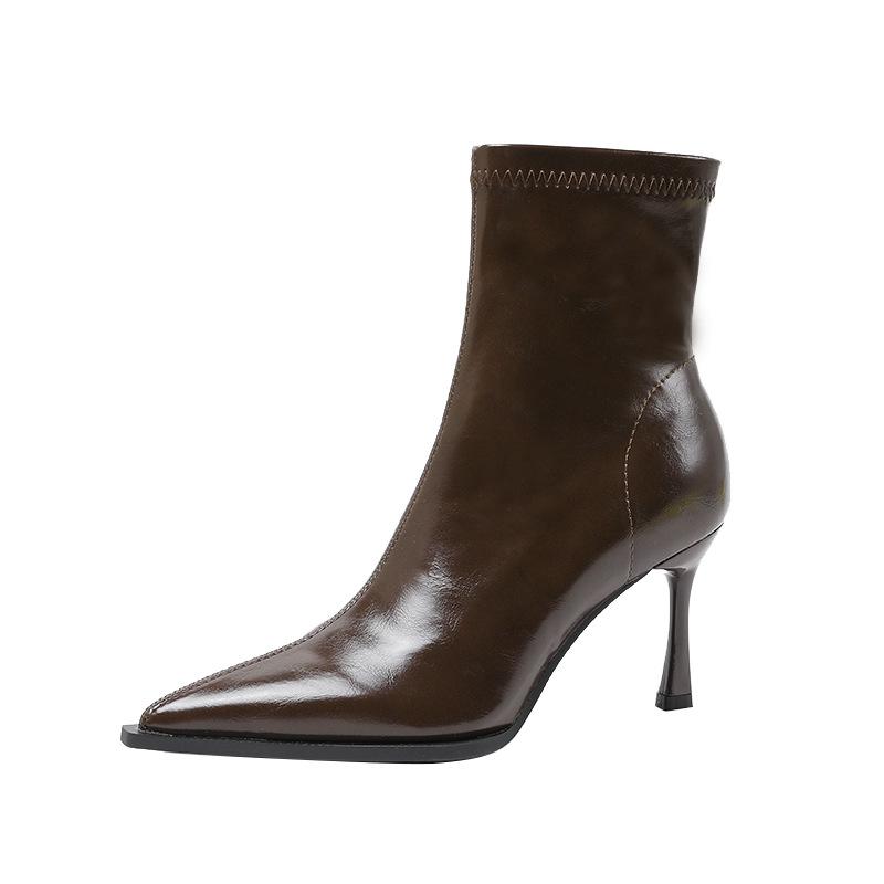 Stivaletti Corti da Donna 8288-1 - Collezione Autunno/Inverno 2024: Elastiche Snellenti, Punta Acuta, Tacco Alto a Spillo, Stivaletti Corti tipo Dr. Martens