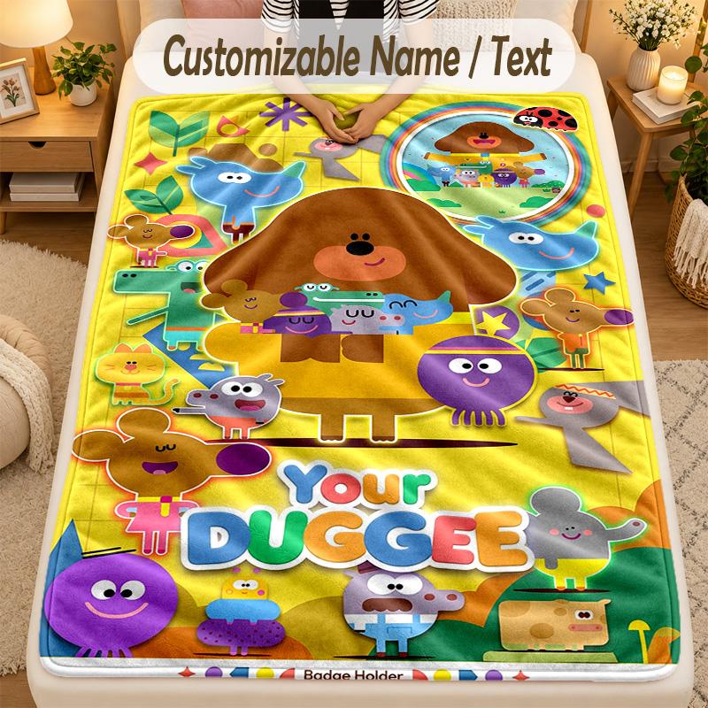 Flannel BlanketHey Duggee Custom Name Text Personalized Soft Warm Throw Blanket Home Decor Gift