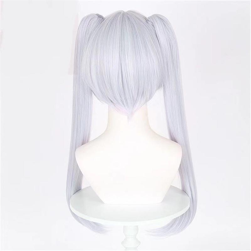 Frieren Cosplay Wig Anime Long Silver White Double Ponytails Wig Heat Resistant Hair Halloween Party Role Play Wigs + Wig Cap