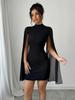 European & American Women's Fashion Round Neck Ribbed Chiffon Cape Bodycon Dress