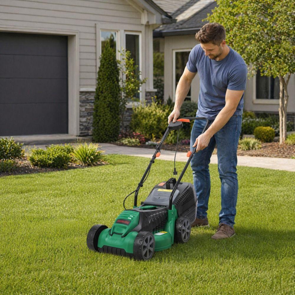 1600w Hand-Pushed Electric Lawn Mower Push-Style Powerful Electric Self-Propelled Lawn Mower Adjustable Foldable