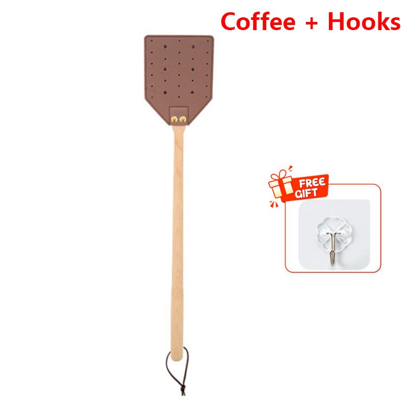 

Solid Wood Fly Swatter Extended Wooden Handle Household Mosquito Repellent Swatter Thickened And Durable leather Fly Swatter
