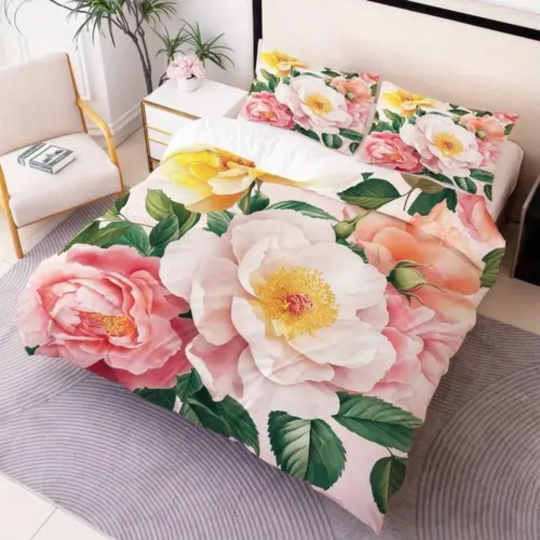 

Comforter Luxury Pink Peony Pattern Queen Size Colorful Floral Set Pink Background Botanical Flowers Peony Bedding Set 3 Pcs Comforter (quilt)-EU Single(135*200cm)3pcs